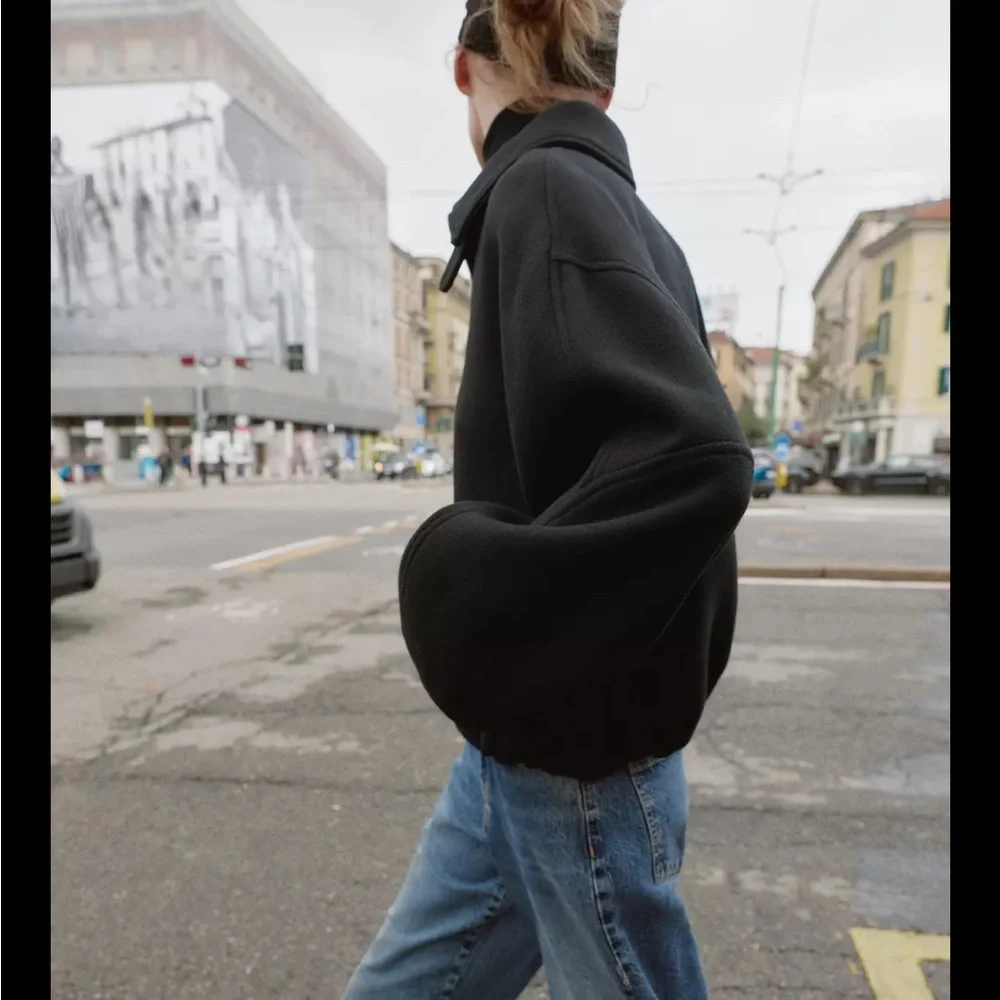 Zara CONTRAST COLLAR WOOL BALLOON BOMBER JACKET - Picture 7 of 12